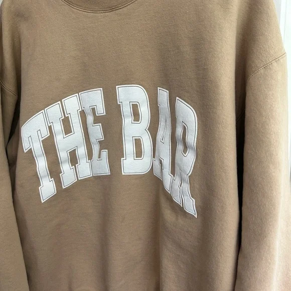 EUC The Bar Tan Varsity Sweatshirt size L with White Lettering. - Picture 5 of 13